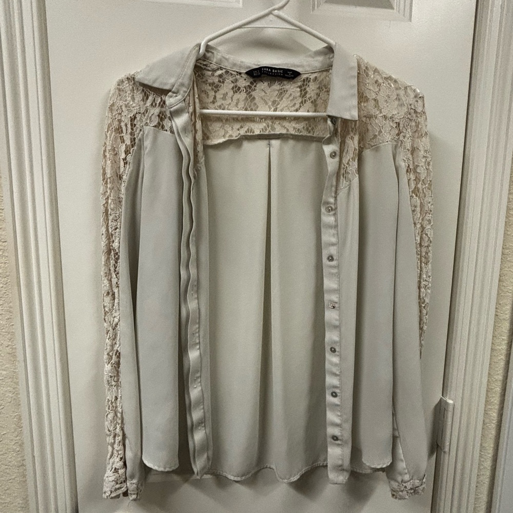 Zara Lace Sleeve Blouse - Cream